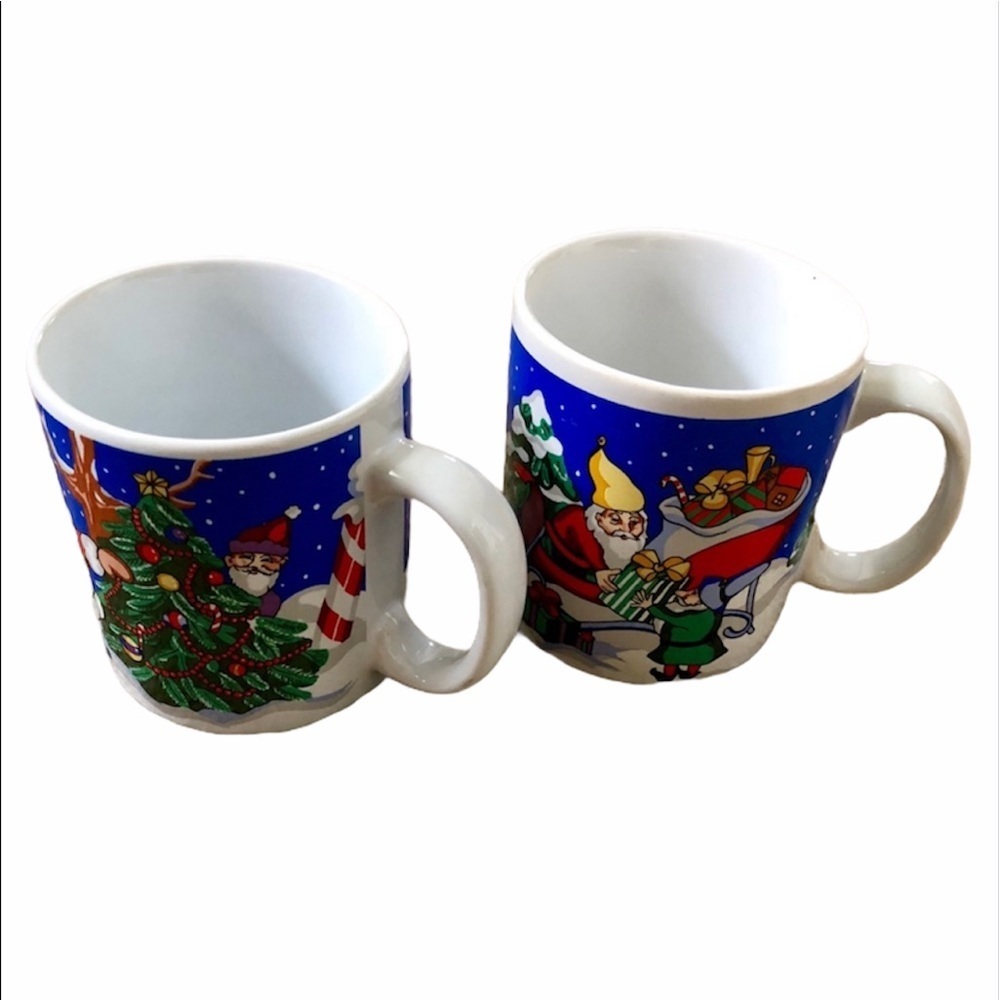 Sue Zipkin Blue Holiday Christmas Coffee Mug Set.